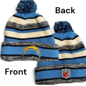 NFL LA CHARGERS pom beanie hat cap striped fleece lined NEW ERA cuffed ski cap